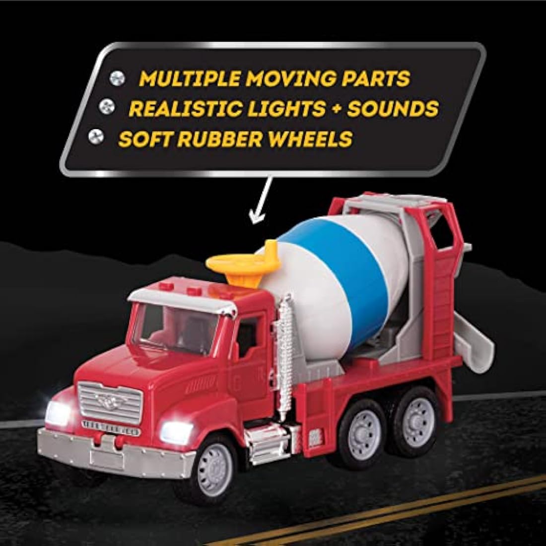 DRIVEN - Micro Cement Truck - Toy Truck with Cement Mixer and Crank - Trucks, Work Vehicles, and Construction Toys for Kids Aged 3+, Nylon/a, (Pack of 1)