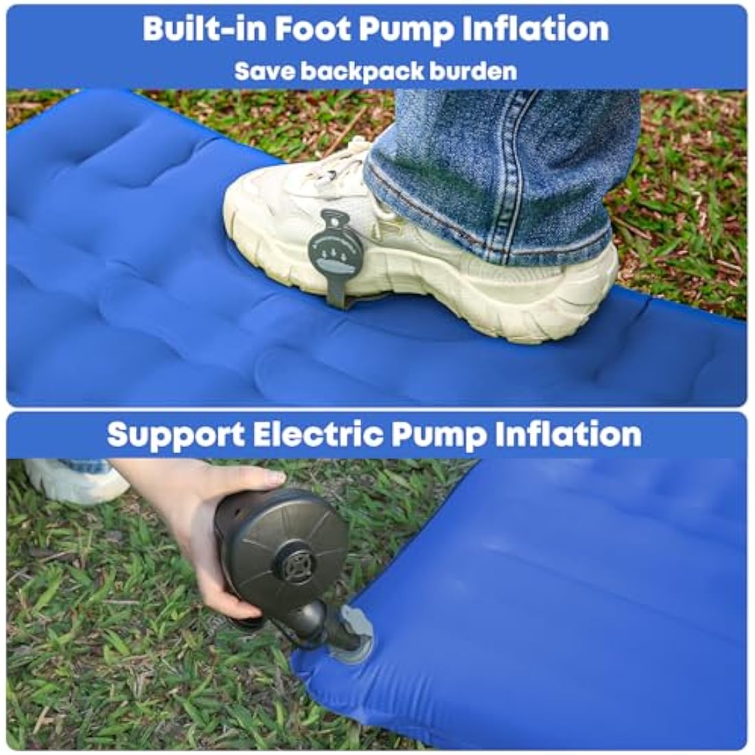 MAMBAKOTR Camping Air Bed 12-15CM Extra Thick, Reinforced Support Structure with Built-in Foot Pump and Pillow Portable Camping Sleeping Mat Air Mattress for Tent Backpacking Hiking Travel