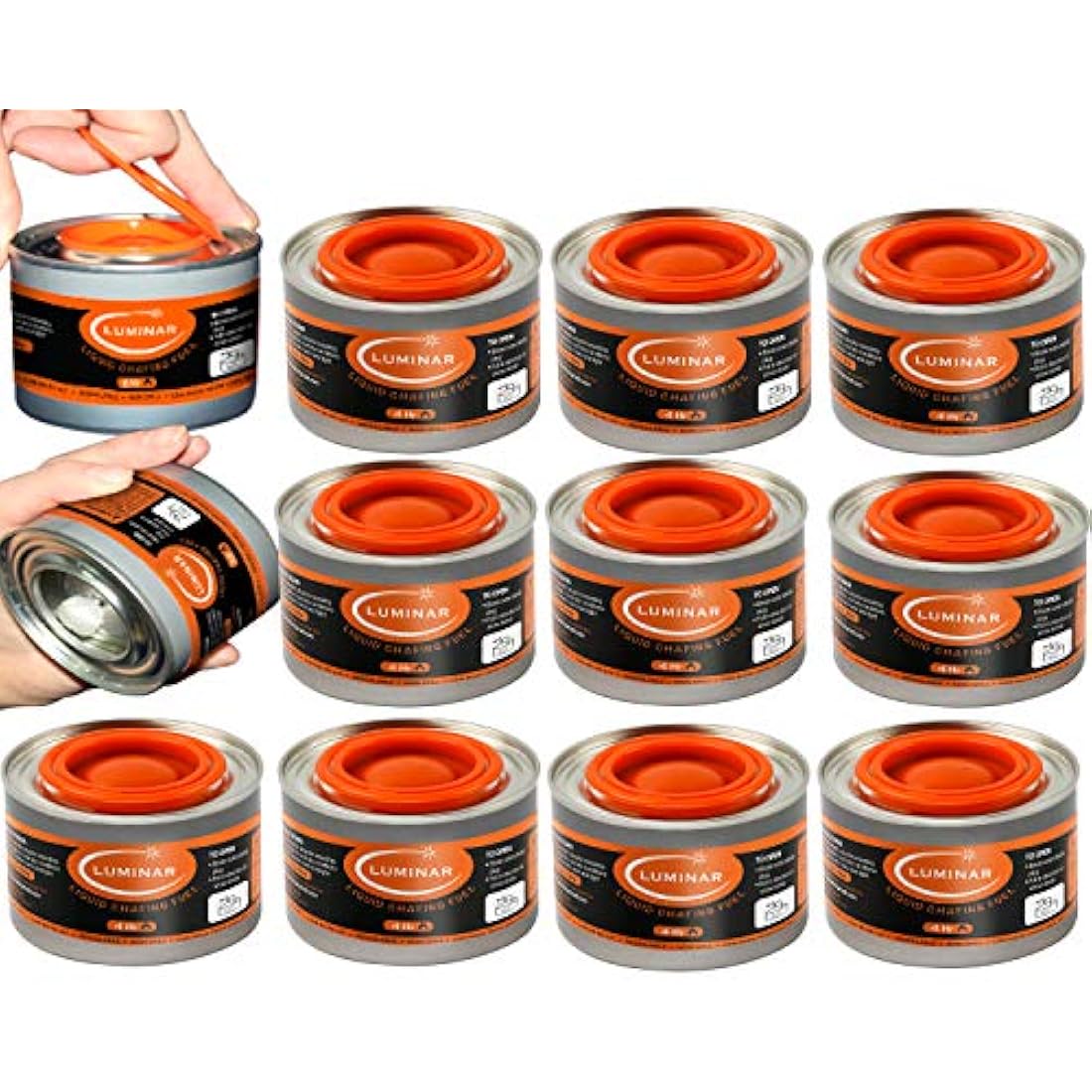 Luminar Resealable-Wick Chafing Fuel Cans, 12 Pack, 4 Hour - Premium Quality Burners for Food Warmers - No More Spills, Waste, or Hassle - Perfect for Convenient, and Long-Lasting Event Catering