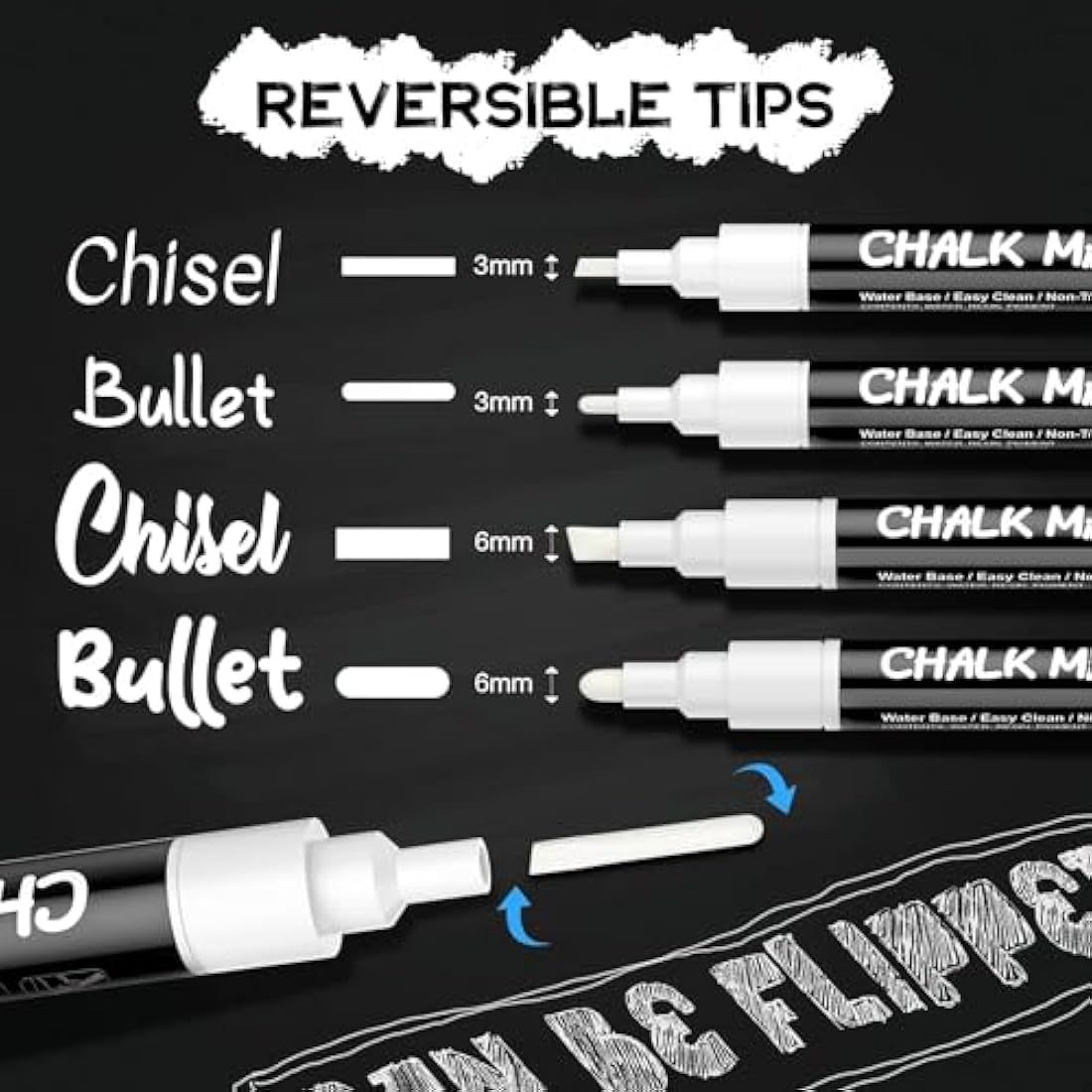 AOSUCO White Chalk Pens, Washable Liquid Chalk Pens for Blackboards, Window, Glass, Chalkboard, Jars, 4 Pack Chalk Markers (3mm & 6mm Reversible Tip) with 45 Labels, Wipeable Blackboard Pens