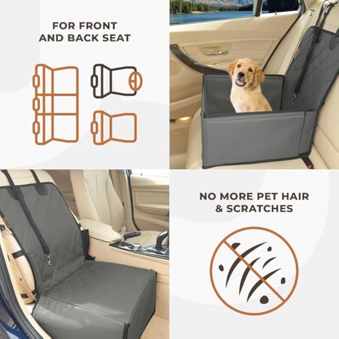 Extra Stable Dog Car Seat - Robust Car Dog Seat or Puppy Car Seat for Small to Medium-Sized Dogs - Reinforced Walls and 3 Belts - Waterproof Pet Car Seat for Back and Front Seat (Grey)