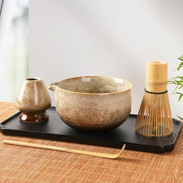 EOIMS Japanese Matcha Tea Set,Ceramics Match Bowl with Spout,Included Handmade Ceramic Whisk Holder, Matcha Whisk (Chasen) and Scoop,Perfect Matcha Ceremony Kit for Traditional Tea Ceremony