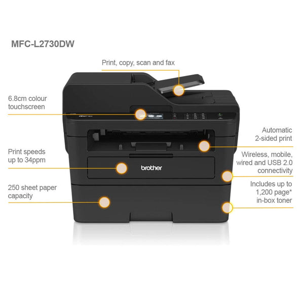 Brother HL-L2400DW Mono Laser Printer |Single function | Automatic 2-sided print |A4 |UK Plug