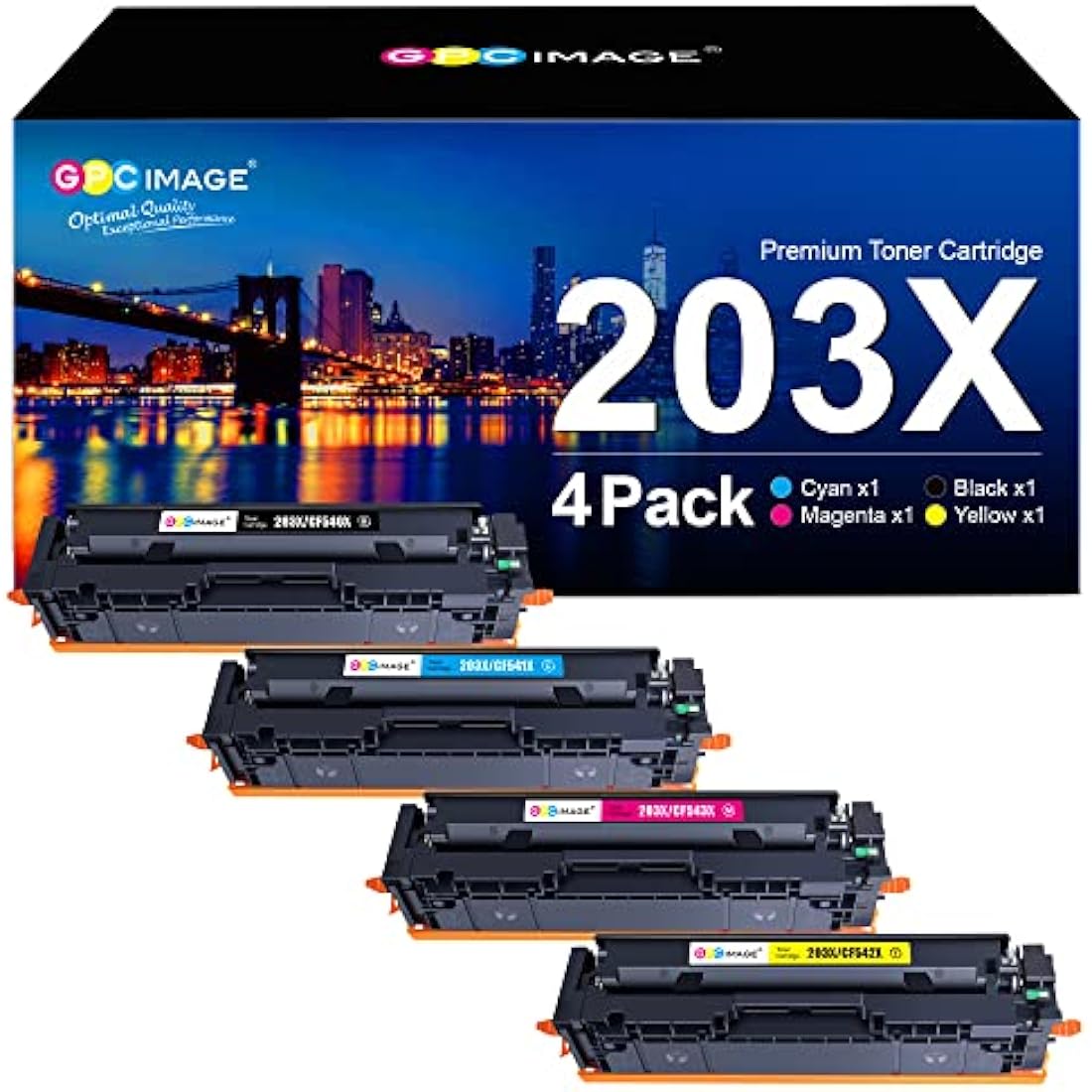 GPC Image 203X Compatible Toner Cartridges Replacement for HP 203X 203A CF540X Compatible with Color Laserjet Pro MFP M281fdw M281fdn M280nw M254dw M254nw M254dn(Black Cyan Magenta Yellow, 4-Pack)