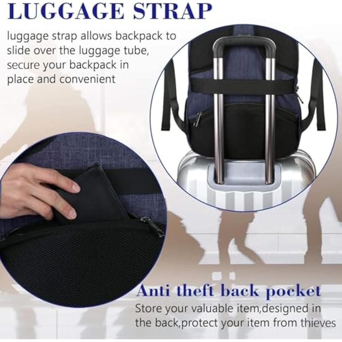 MATEIN Laptop Backpack, 17.3 Inch Large Travel Backpack with Laptop Compartment USB Charging Port, School Bag Water Resistant Anti Theft Computer Work Rucksack for Men Women, Blue