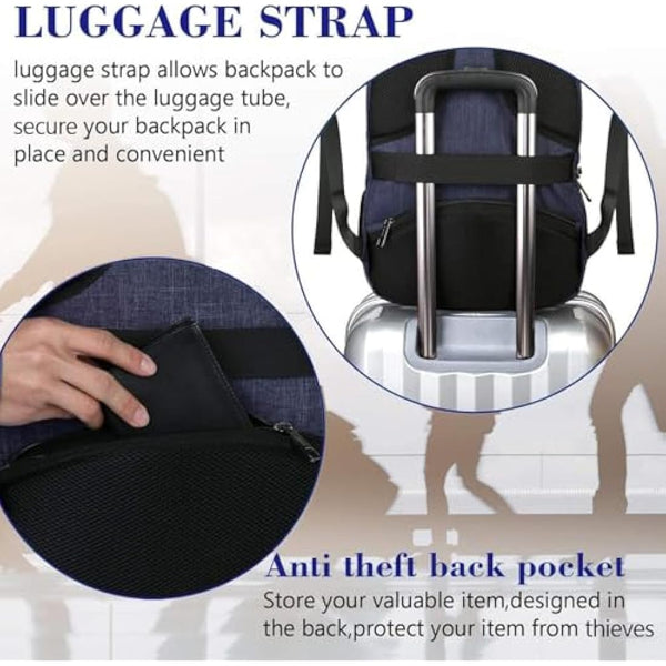 MATEIN Laptop Backpack, 17.3 Inch Large Travel Backpack with Laptop Compartment USB Charging Port, School Bag Water Resistant Anti Theft Computer Work Rucksack for Men Women, Blue