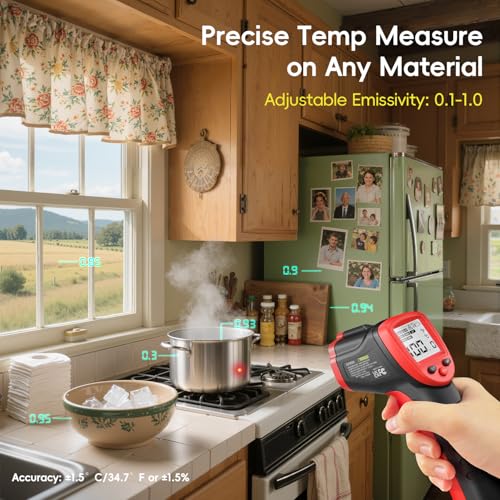Infrared Thermometer, Eventek IR Laser Thermometer -50 ° C ~ 500 ° C (-58 ° F ~ 932 ° F), Non-Contact Digital Temperature Gun for Kitchen Cooking,BBQ,Vehicle Repair,Pizza,Fridge, Red/Black