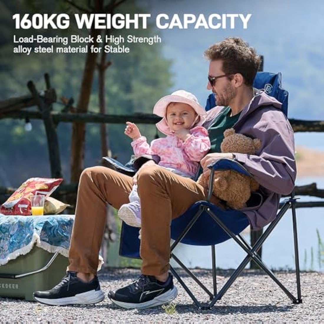 EVER ADVANCED Camping Chairs for Adults Heavy Duty Folding Chair Up to 160kg Oversized with High Back & Cup Holder & Side Pocket Comfy Camp Fold Up Chair