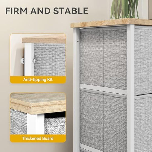 DWVO Chest of Drawers, 4 Fabric Drawers Bedroom Cabinet,Dresser for Bedroom,Living Room With Handles,Wood Top and Sturdy Steel Frame,Light Grey