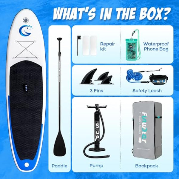 FunWater SUP Inflatable Stand Up Paddle Board Ultra-Light with Inflatable Board,ISUP Accessories,Three Fins,Adjustable Paddle, Pump,Backpack, Leash.