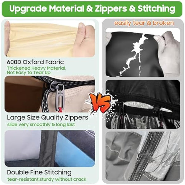 10L0L Deluxe Golf Cart Keep Warm Enclosure for 2 Passenger Club Car Precedent,600D Waterproof 4-Sided Protection Golf Buggy Cover,Roof up to 59" L (Beige