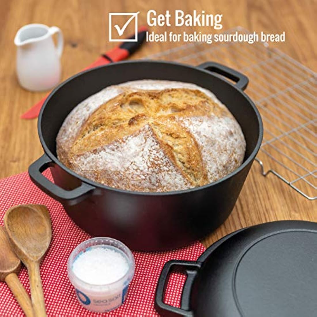 Pinnacle Cookware – 4.7 Litre / 5 Quart Pre Seasoned Cast Iron Dutch Oven | Casserole Dish with Lid | Cooking Pot | Skillet Pan Cast Lid | Oven Proof & All Hobs | Perfect for Bread Making | Camping