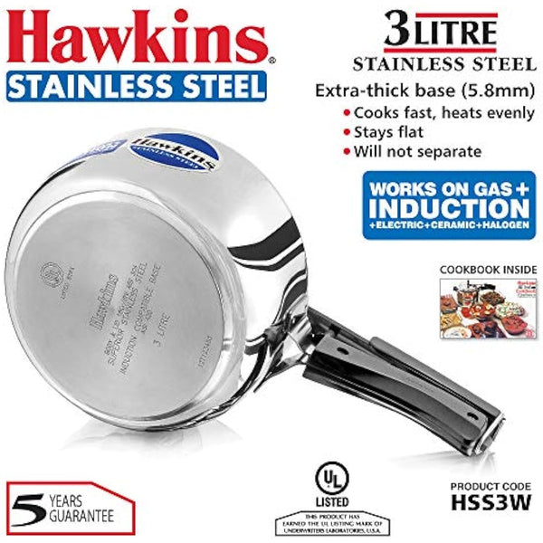 Hawkins B60 Pressure Cooker, 3 L, Silver