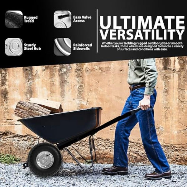 ZENO Wheelbarrow Wheels - 4 x 10" | Pneumatic Wheels Set | Truck Trolley Puncture Proof Tyre for Garden Heavy Duty Trolley Trailer Truck | Black Solid Replacement Wheelbarrow Wheel 3.50-4