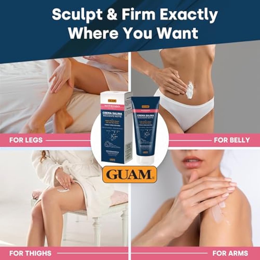 GUAM Seaweed Anti Cellulite Cream for Women with Vitamin E Caffeine and Maca Extract - 200ml Intensive Saline Reducing Night Treatment - Skin Tightening Cream Body Slimming, Firming & Draining Action