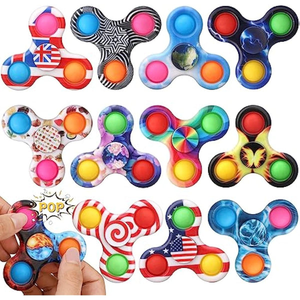 12 Pack Bubble Pop Fidget Spinner Sensory Toy, Simple Popper Squeeze Push Pop Fidget Toy For Stress Relief, Christmas Stocking Stuffer Birthday Gifts Party Favors Gift Classroom Prize