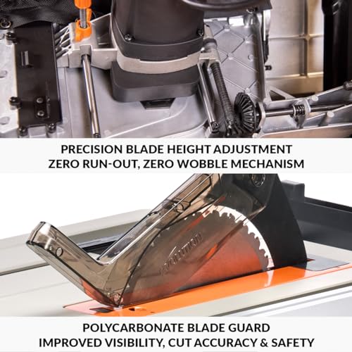 Evolution Power Tools R255TBLX+ Table Saw With Stand (Next Gen Rage 5-S) Multi-Material Cutting Blade Included Cuts Wood Metal Plastic, 45˚ Bevel, +/- 60˚ Mitre Angle, 85mm Cut Depth, 1800w Motor 240v