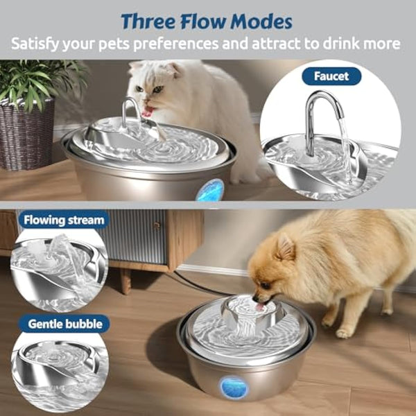 GoldenSun Cat Water Fountain, 67oz/2L Stainless Steel Pet Water Fountain Inside, Automatic Dog Drinking Fountain with Water Level Visual Window for Cats and Small Dogs