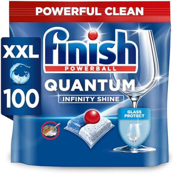 Finish Dishwasher Tablet, Quantum Infinity Shine, 100 Tablets, Original Fresh Scent, Powerful Clean & Shine Detergent Tabs, Tough on Grease Stains