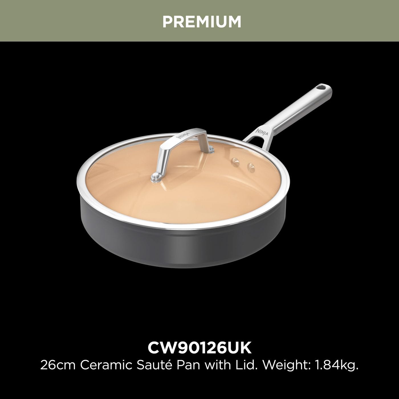 Ninja Extended Life 28cm Ceramic Frying Pan, Non-Stick (No PFAs, PFOAs, Lead or Cadmium), Induction Compatible, Stainless Steel Handle, Oven Safe to 285°C, Grey & Terracotta, CW90028EUUKDB