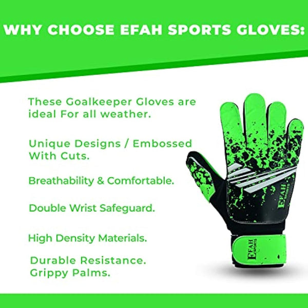 EFAH SPORTS Football Goalkeeper Gloves For Boys kids Children Youth Soccer Goalie Glove with Super Grip Palms