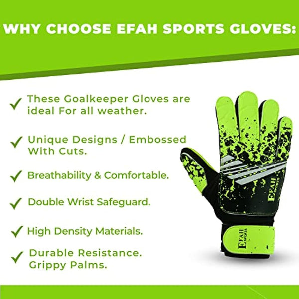EFAH SPORTS Football Goalkeeper Gloves For Boys kids Children Youth Soccer Goalie Glove with Super Grip Palms