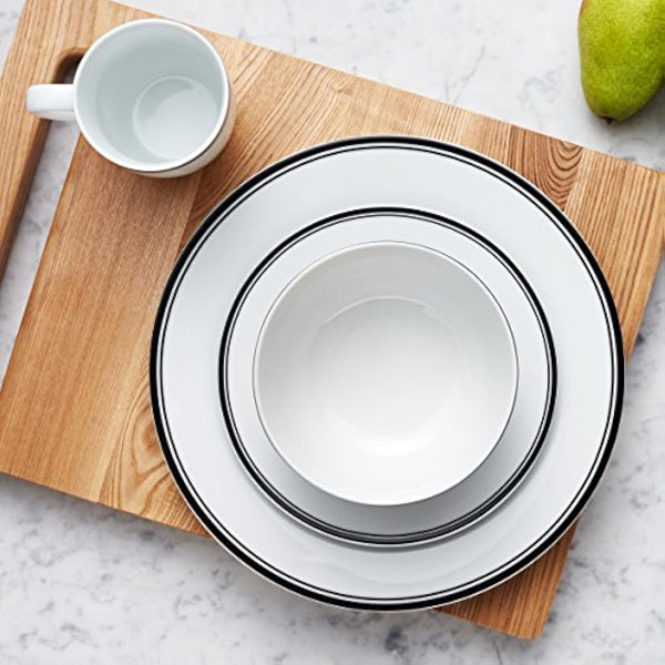 Amazon Basics Cafe Stripe Dinnerware Set with 16-Pieces - Black