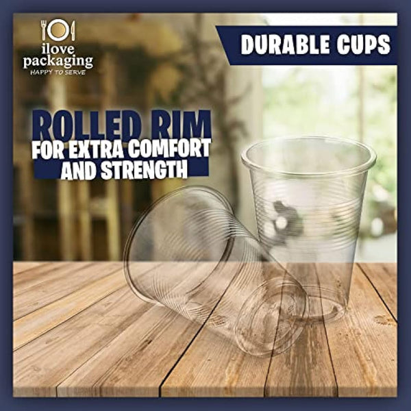 ilovepackaging 500x Plastic Disposable Drink Cups for Water Coolers Camping Travel Parties and Events (500 x 7 Ounce/180 Millilitre Cups) (500 Pack)
