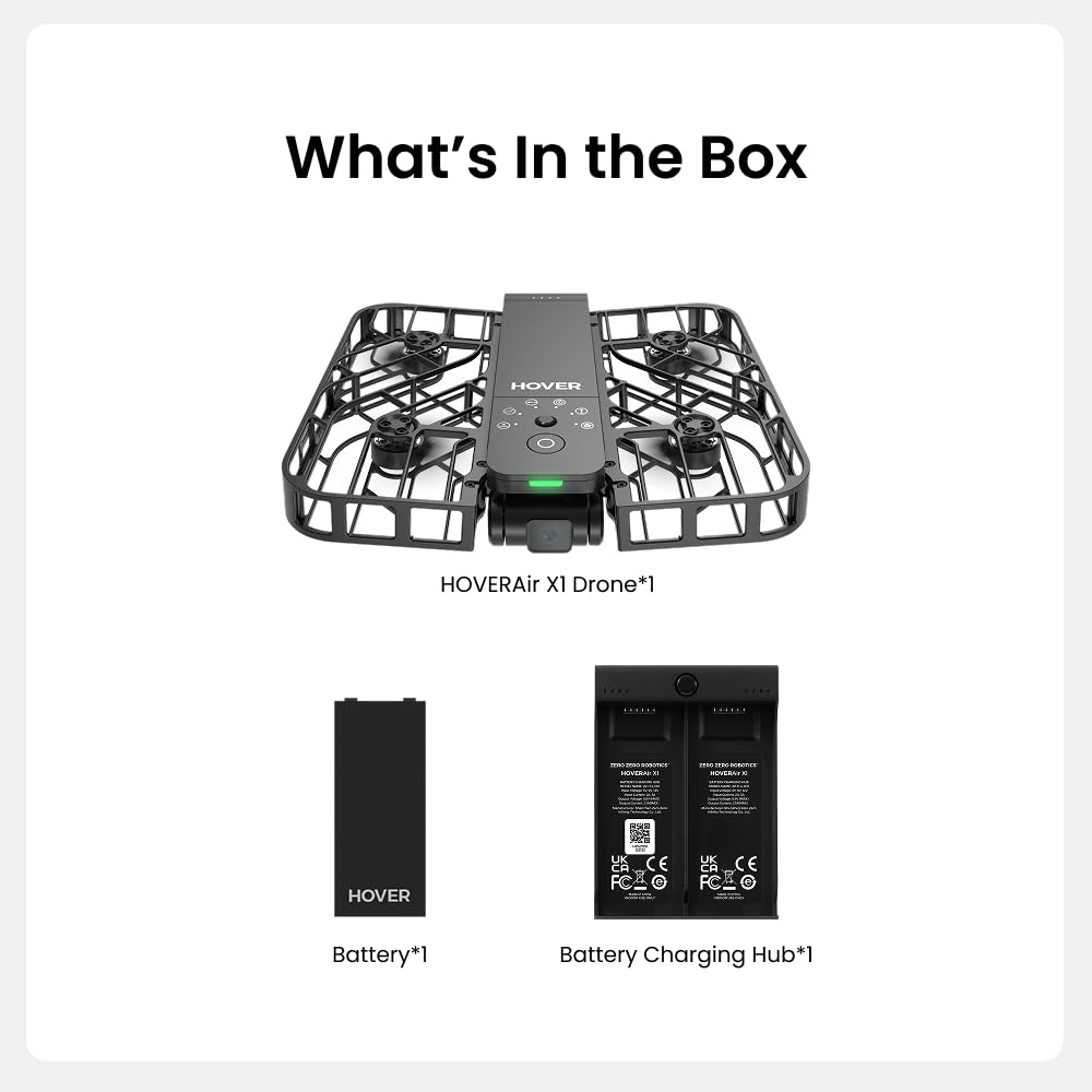HOVERAir X1 Drone with Camera, Self-Flying Camera Drone with Follow Me Mode, Foldable Mini Drone with HDR Video Capture, Palm Takeoff, Intelligent Flight Paths, Hands-Free Control Black (Combo Plus)