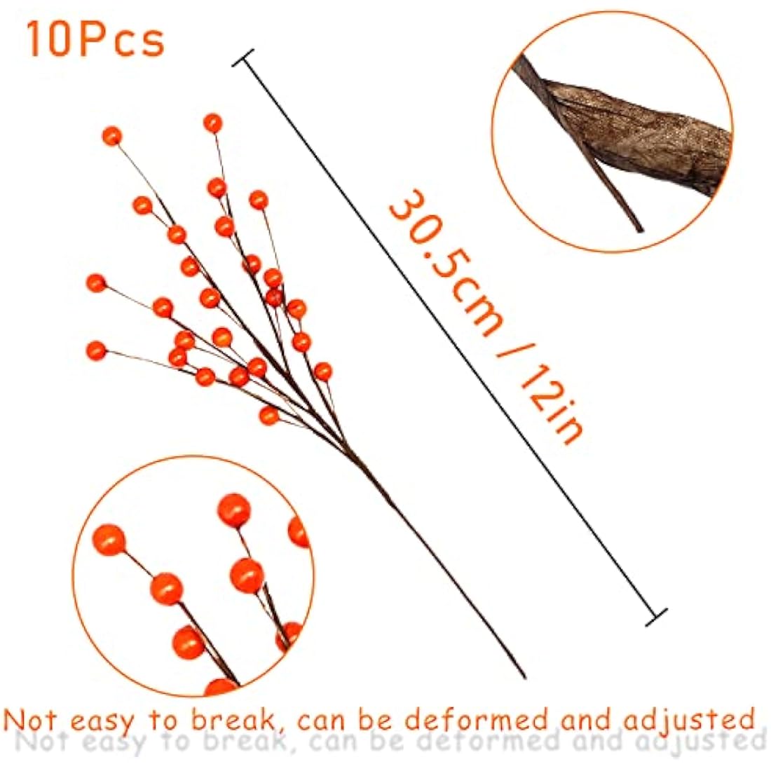 Mauts 10 Pcs Artificial Holly Berries, autumn decoration thanksgiving decoration Christmas Tree Decorations Flower Wreath DIY Craft, suitable for family holiday wedding DIY decoration. (Orange)