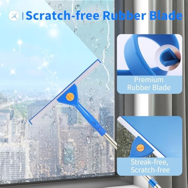 3m Window Squeegee Cleaner Tool Kit with Long Handle, 35cm Window Washing Squeegee and 38cm Scrubber Cleaning Equipment for Home, Shower Glass, Car, RV