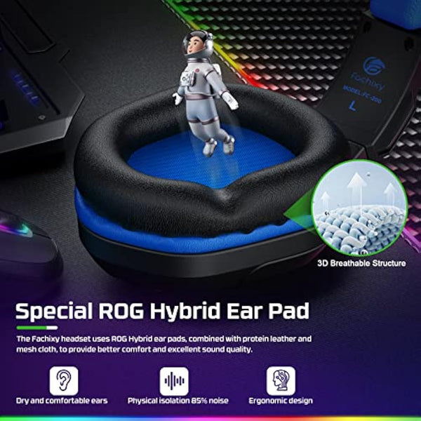 Fachixy FC200 Gaming Headset for PS4, PS5, Xbox, Switch, PC, Computer Headset with Microphone, 3.5mm Gaming Headphones with RGB Light
