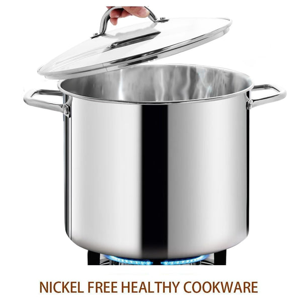 HOMICHEF Large Nickel Free Stainless Steel Stock Pot with Lid (31 cm, 19 Litre) - Mirror Polished Stock Pot 19L with Lid - Heavy Soup Pot Large