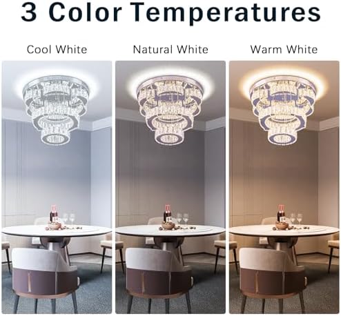 FRIXCHUR 15.7" Flower Crystal Chandelier Modern LED Flush Mount Ceiling Light 2 Rings Pendant Lights Chandeliers for Living Room Dining Room Bedroom (Dimmable)