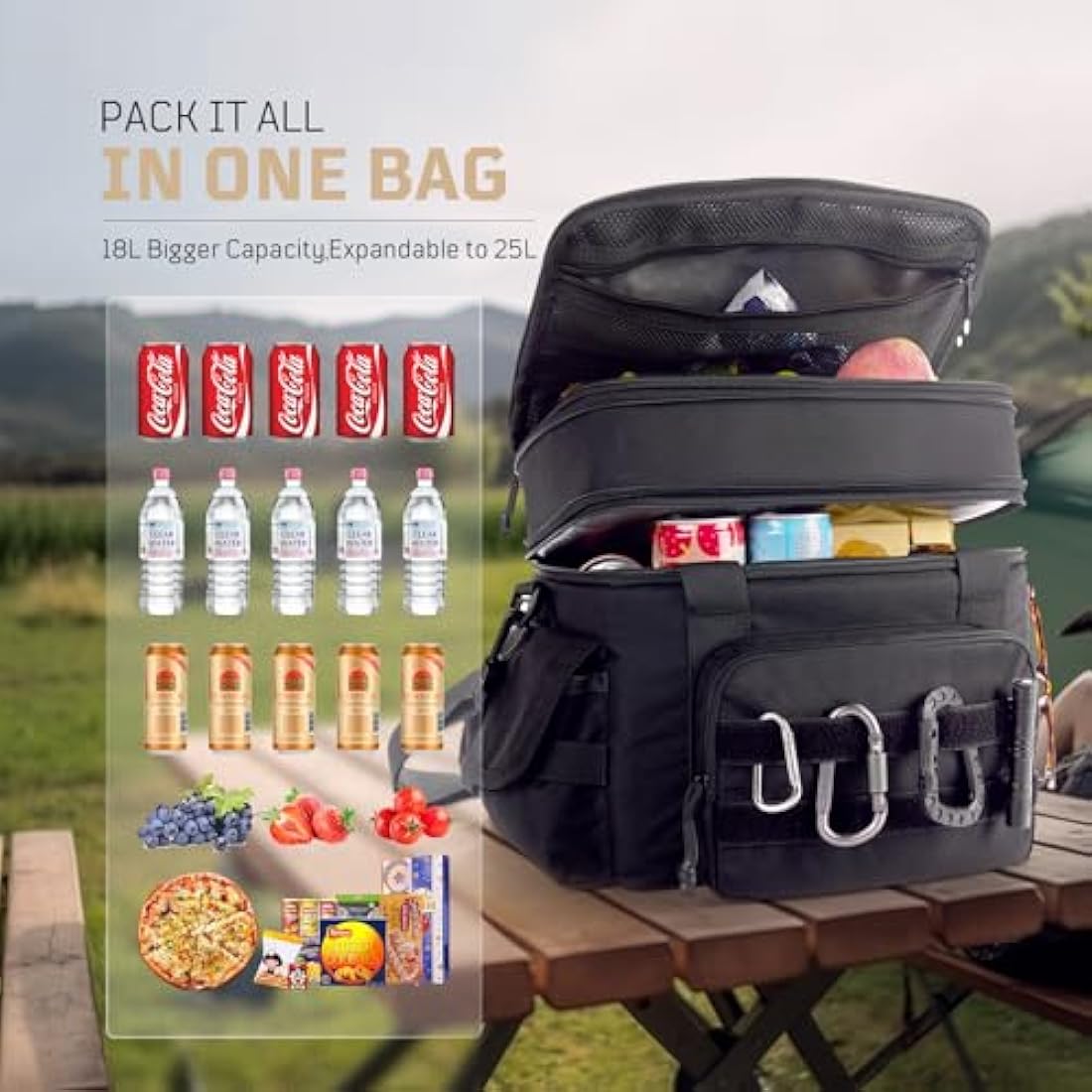 1TG Tactical Insulated Lunch Bag, Expandable Lunch Box for Men, Leakproof Large Cool Bag with Shoulder Stap, Reusable Lunch Tote Bag for Work Travel Camping Picnic Beach, 18L-24L