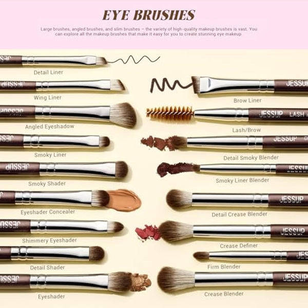 Jessup Makeup Brushes Set Professional 25pcs Premium Synthetic Make up Brushes for Foundation Eyeshadow Blending Concealer Blush Contour Bronzer Eyeliner Eyebrow, Shimmer Brown T511