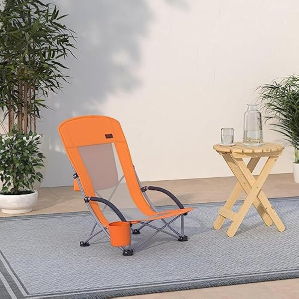 Nice C Beach Camping Chair, Folding Chair w/Cooler High Back, Ultralight Chair with Cup Holder & Carry Bag Compact & Heavy Duty Outdoor, Camping, BBQ, Beach, Travel, Picnic, Festival (2 Of Orange)