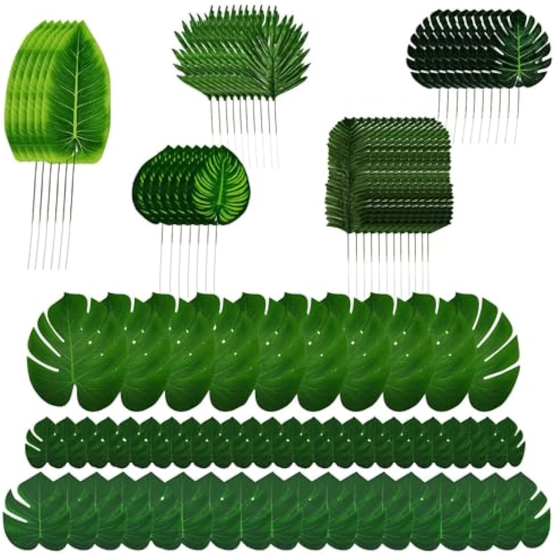 96PCS of 8 Kinds Artificial Tropical Leaves,Jungle Party Decorations,Fake Monstera Leaves,Tropical Plant Faux Leaves For Hawaiian Luau Theme Beach Party Table Wedding Christmas Decor