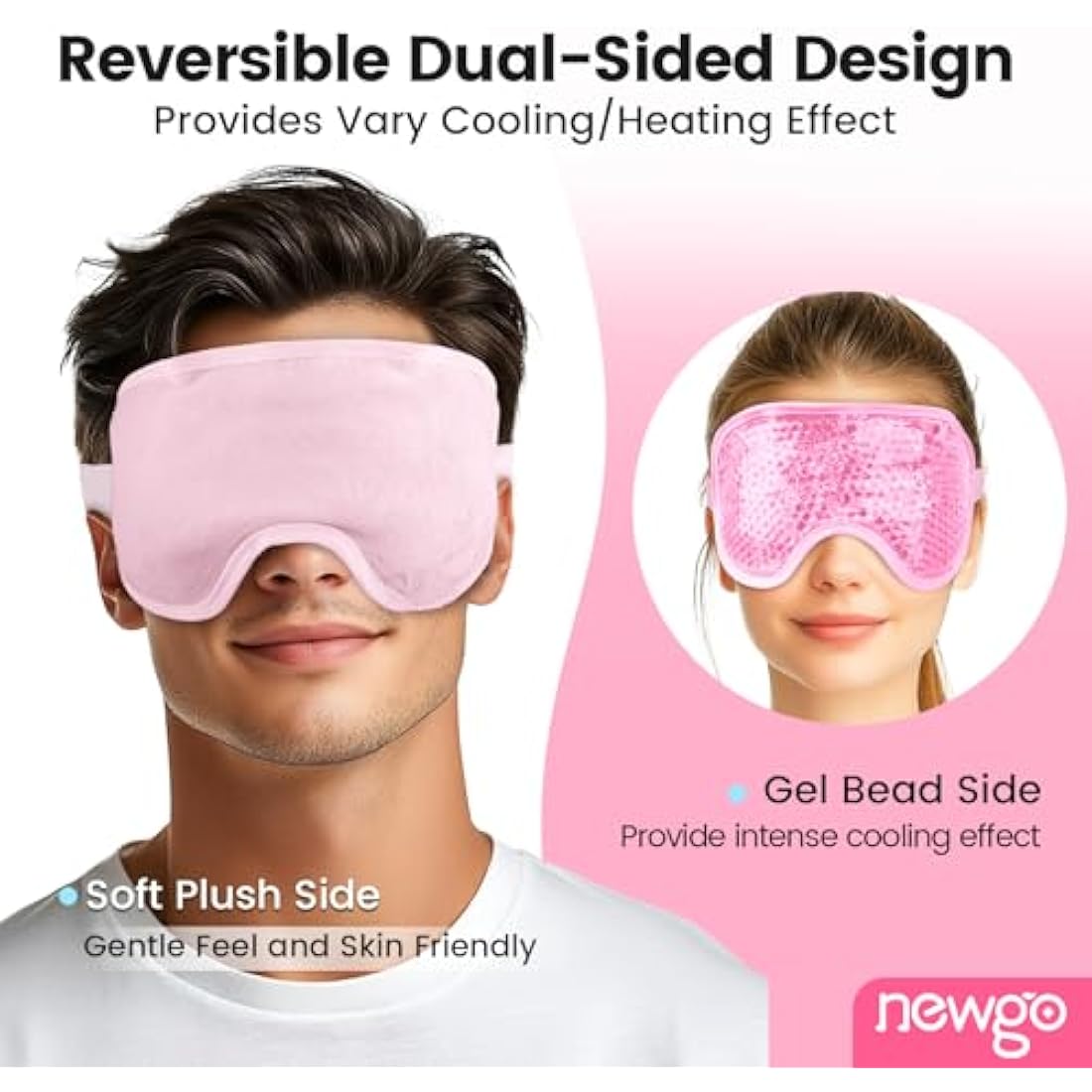 NEWGO Cooling Eye Mask for Puffy Eyes, Reusable Hot Cold Therapy Gel Cold Eye Mask for Migraine, Headache, Dark Circles, Dry Swollen Eyes, Sinus Pain-Light Pink