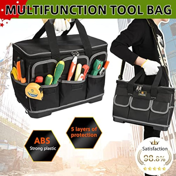 Drado Tool Bag Muti-Purpose Waterproof Tool Bag Organiser Tool Tote with Adjustable Shoulder Strap Black (40 x 23x 28cm)