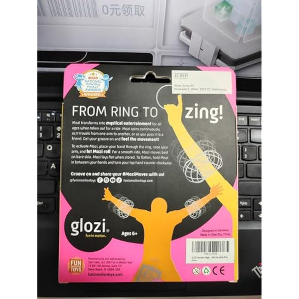 GLOZI Geometric Magic Glow in the Dark Flow Ring - Easy to Use - 3D Arm Spinner Bracelet, Fidget Spinner Toy for Kids and Adults (Pink)