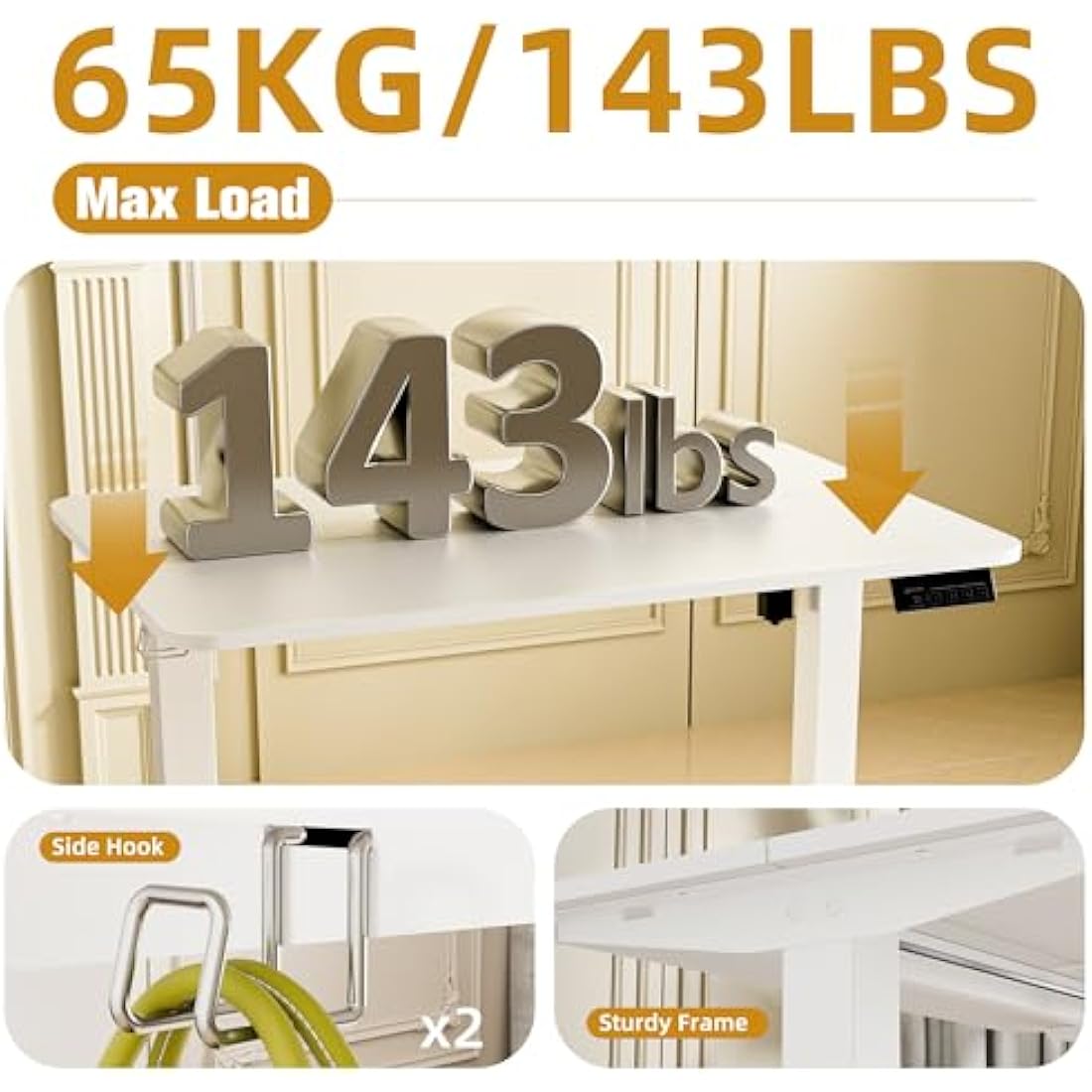 ERGOMAKER Electric Standing Desk 90x60cm, Height Adjustable Sit Stand Desk with Memory Handset Hooks for Home Office (White)