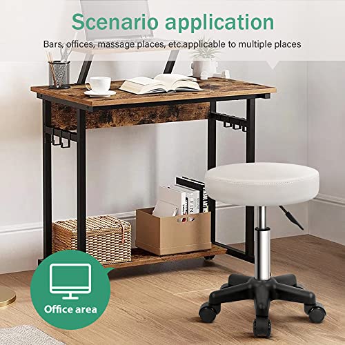 FURWOO Round Rolling Stool with Wheels Height Adjustable Stool Spa Stool for Salon Massage Home Kitchen White