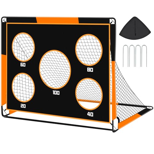 Gofady 2-in-1 Football Goal for Kids - Portable & Durable Soccer Training Net with 5 Target Ranges, Foldable Design, Carrying Bag, Easy Assembly for