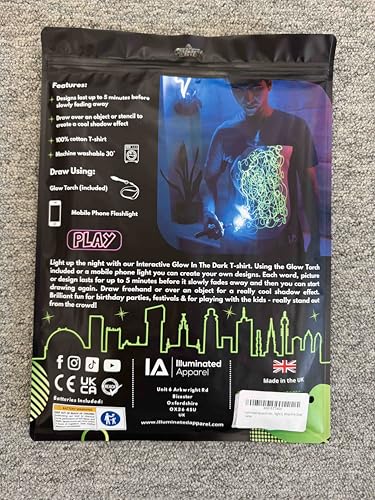 Illuminated Apparel Interactive Glow in The Dark T-Shirt - Fun for Birthday Parties & Festivals - Light up The Night