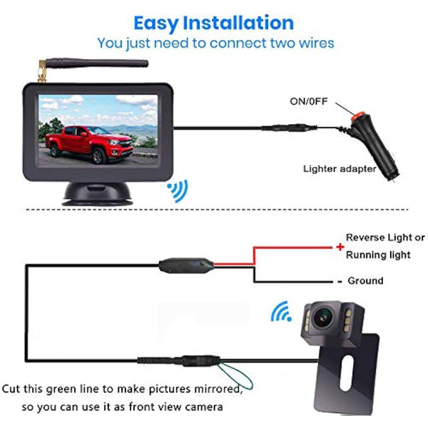 Wireless Reversing Camera, DOUXURY 4.3'' LCD Rear View Monitor + 170° Wide Angle IP68 Waterproof Rear View Camera, Night Vision Universal for Car Van Semi Truck