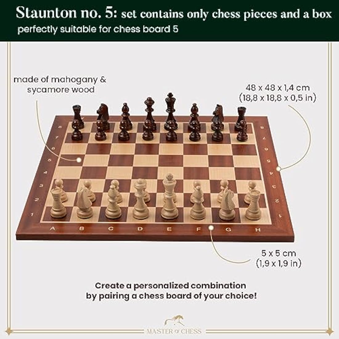 Classic STAUNTON Chess Set NO.5 in Mahogany Box | Master of Chess Wooden Chess Set | Wooden Chess Pieces Only - Handmade Tournament Chess Set Without Chess Table