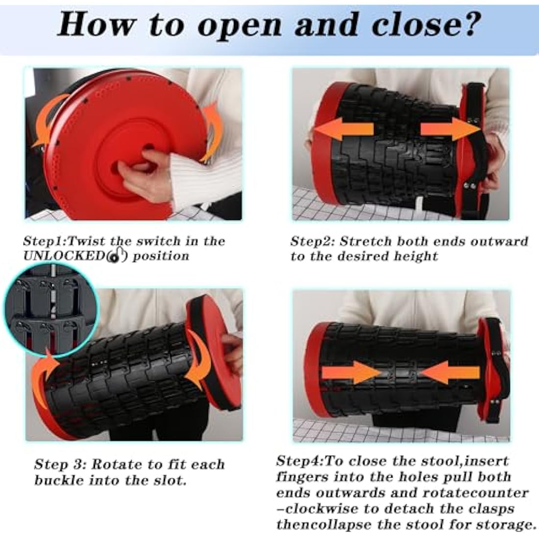 HVDHYY Telescopic Stool Folding Stools for Adults 2pcs Max Load 460lbs/210KG Camping Foldable Stool Seat Portable Collapsible Telescoping Stool for Outdoor BBQ Garden Outdoor Camping Indoor (Red)