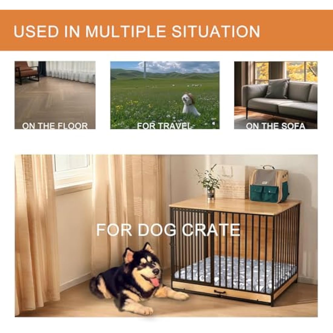 VANKEAN Dog Bed Mat Reversible(Warm & Soft), Stylish Pet Bed Mattress for Dog Crate, Water Proof Linings, Removable Machine Washable Cover, Pet Bed for Small to XX-Large Dogs, Light Grey