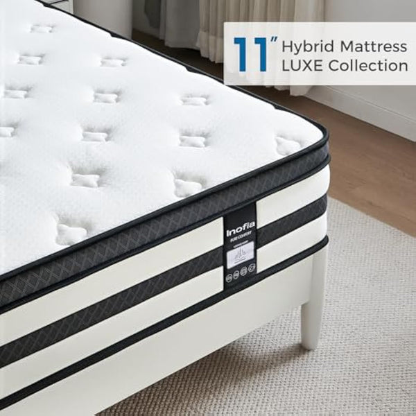 Inofia Single Mattress Memory Foam 3FT, 11 Inch Hybrid Sprung Mattress with Fire Resistant, Responsive Zoned Support & Motion Isolated,100 Night Home Trial, Luxe Collection